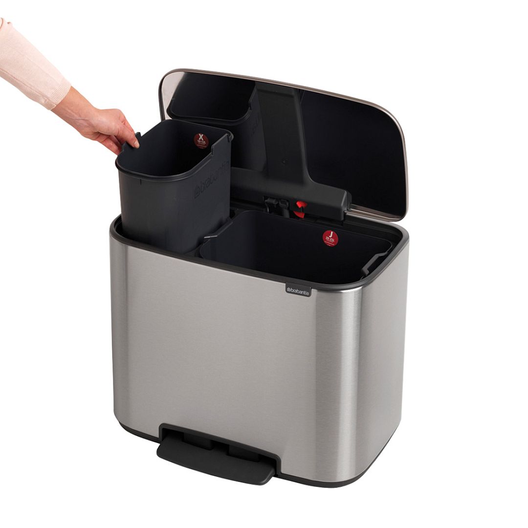 Bo Pedal Bin, 11 + 23L Matt Steel Fingerprint Proof 8710755121241 Brabantia 1000x1000px 7 NR 12955