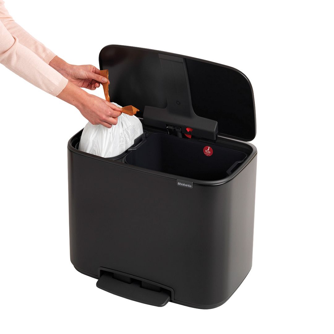 Bo Pedal Bin, 11 + 23L Matt Black 8710755121227 Brabantia 1000x1000px 7 NR 12952