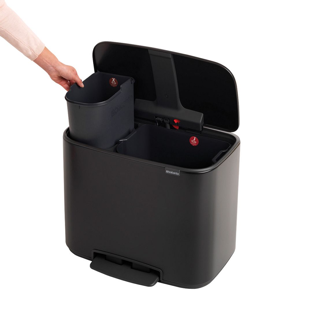 Bo Pedal Bin, 11 + 23L Matt Black 8710755121227 Brabantia 1000x1000px 7 NR 12951