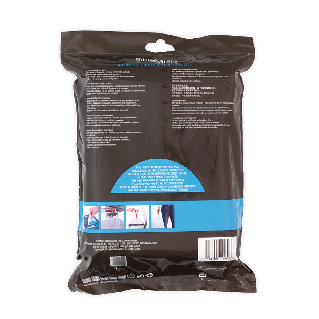 PerfectFit Bags, Dispenser, 23L, 40pcs White 8710755115608 Brabantia 1000x1000px 7 NR 10557